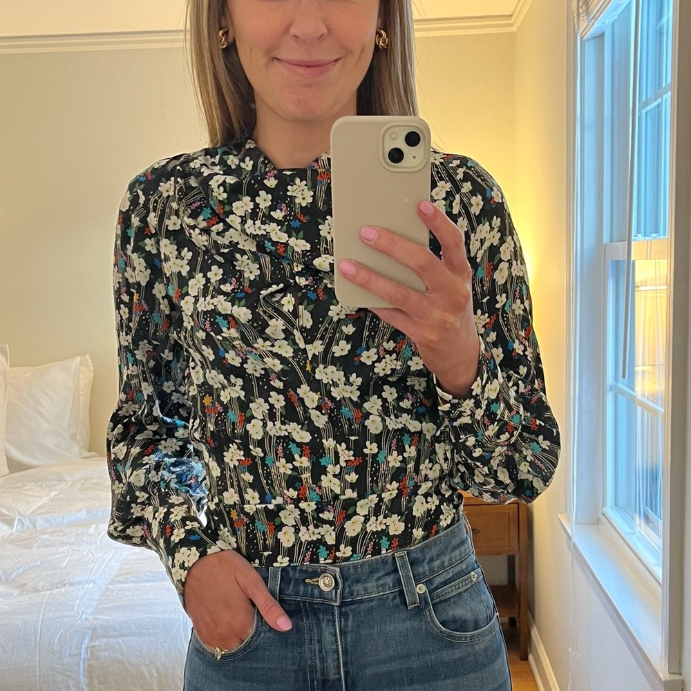 Top Shop Floral Tie Back Blouse - Size 4